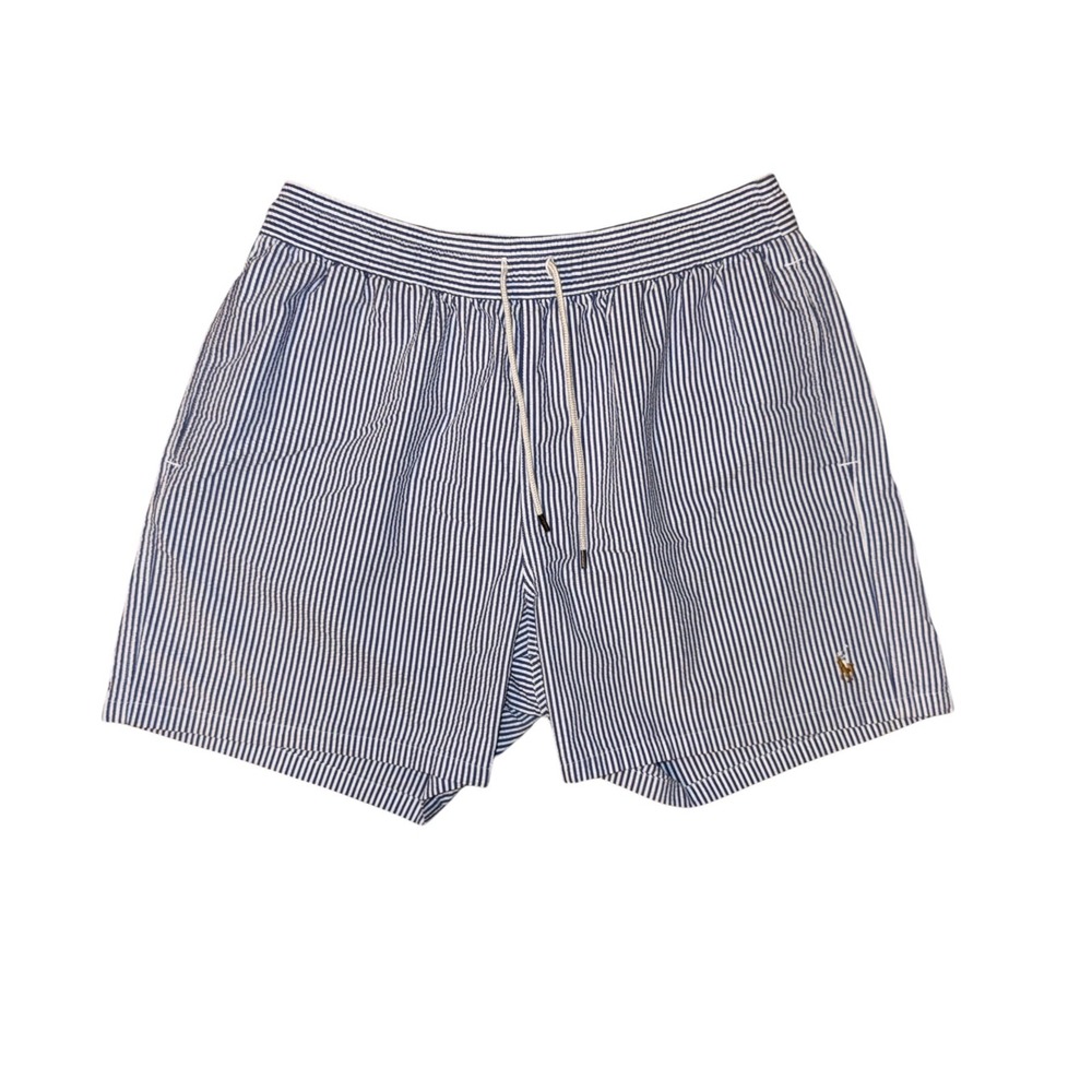 Polo Ralph Lauren Swim Trunks Mens XL Blue Striped Seersucker Pony Logo